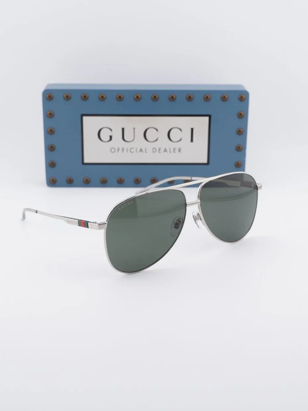 Gucci GG1677S 001 Aviator Sunglasses - Silver / Grey